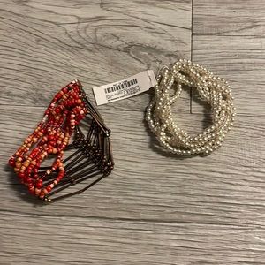 Two bracelets - one white pearl the other pink with gold